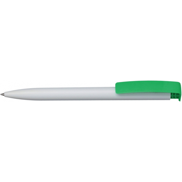 Ручка кулькова ECONOMIX PROMO MIAMI. Корпус біло-зелений, пише синім под Нанесение логотипа
