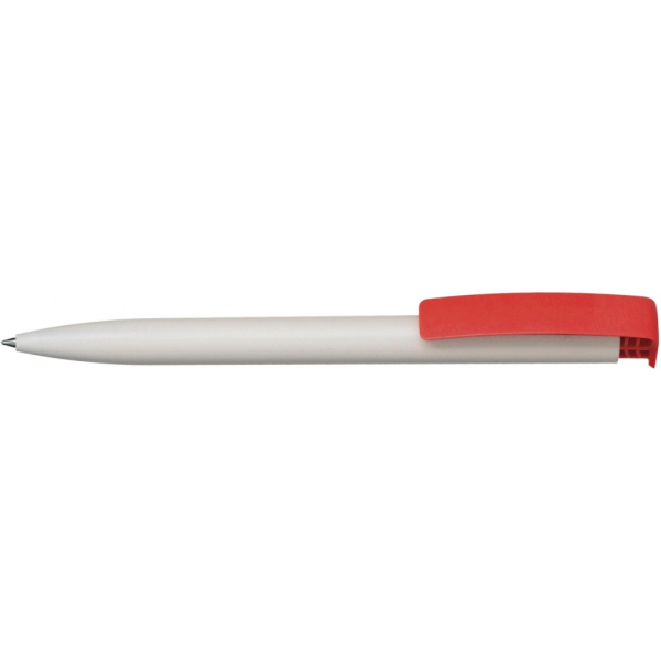 Ручка кулькова ECONOMIX PROMO MIAMI. Корпус біло-червоний, пише синім под Нанесение логотипа